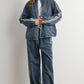 Oversized Denim Zip-Up Track Jacket