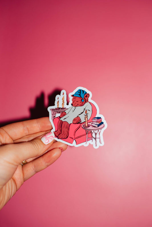 Sleepy bear vinyl sticker, cottage core, comfy cozy