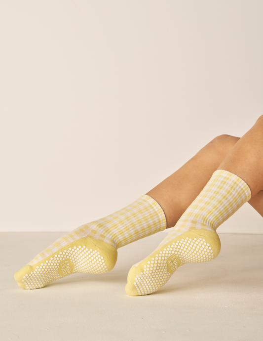 The Gingham Crew Grip Sock: Lemon