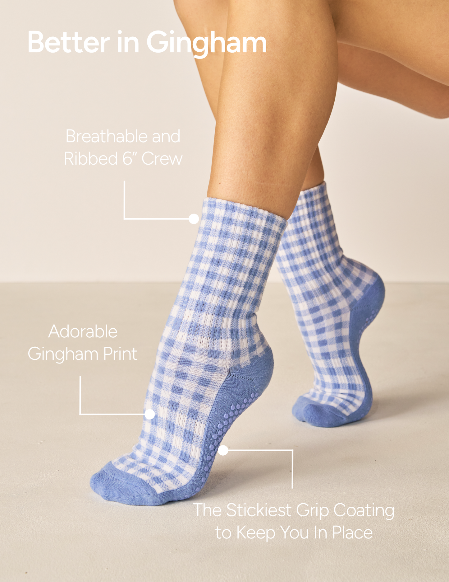 The Gingham Crew Grip Sock: Lemon
