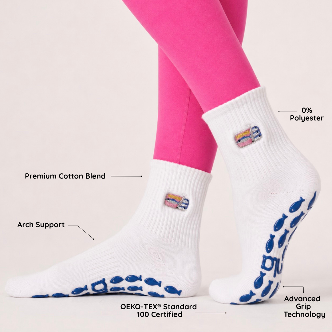 Sardine Tin Embroidered Summer Pilates Grip Socks