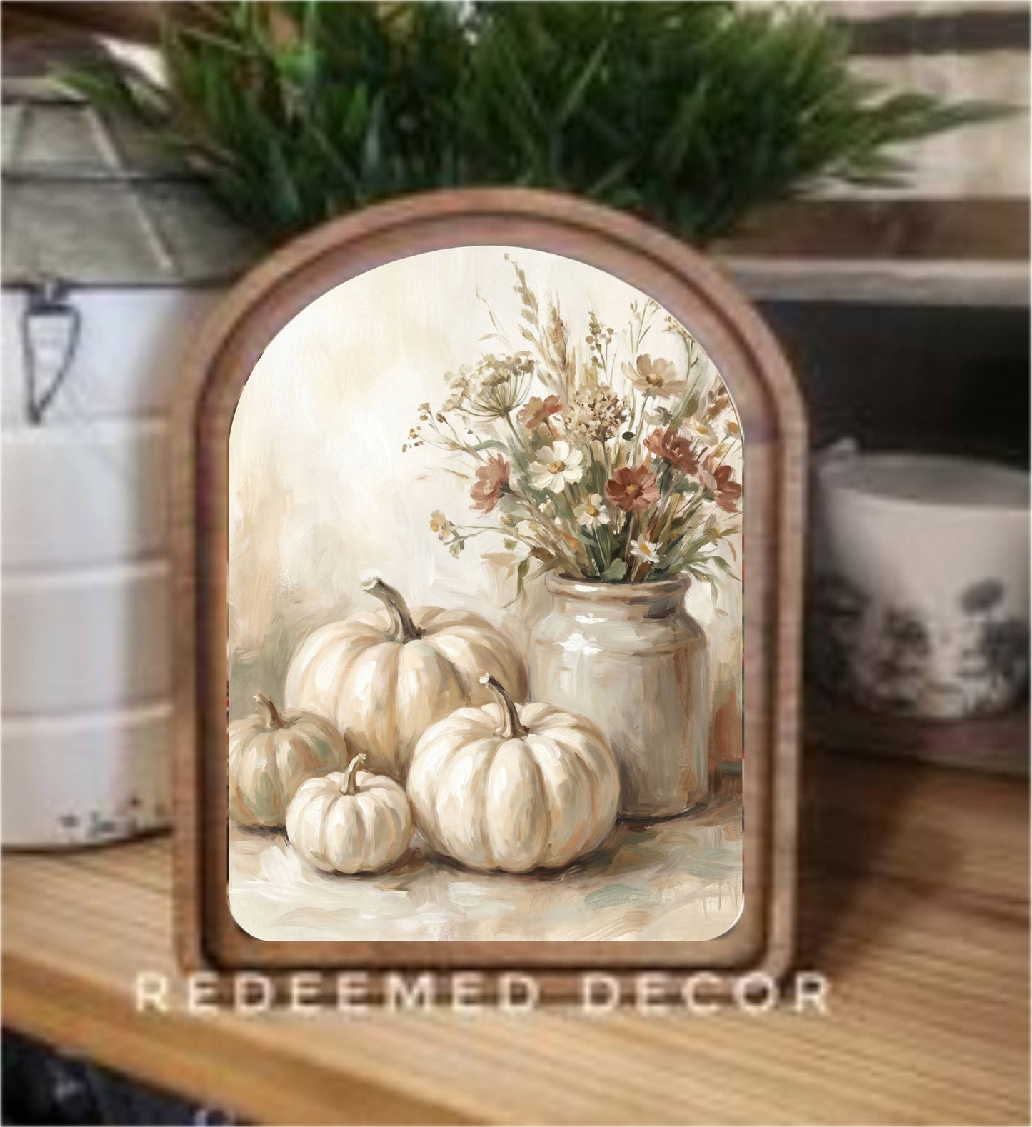 Arch Top Cream Pumpkins Framed Art     : 6x8"