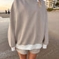 Brown and White Big Striped Mockneck Sweatshirt