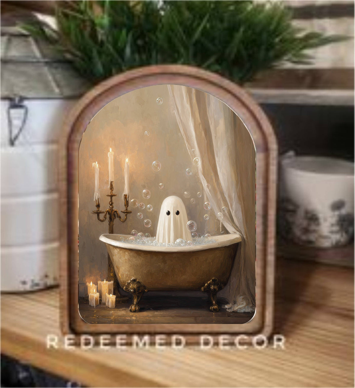 Arch Top Ghost In Tub Framed Art     : 6x8"