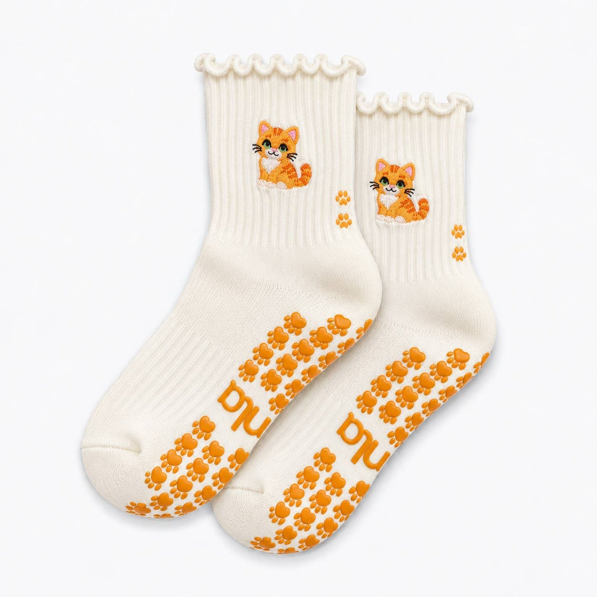 The Orange Cat Embroidered Pilates Grip Sock