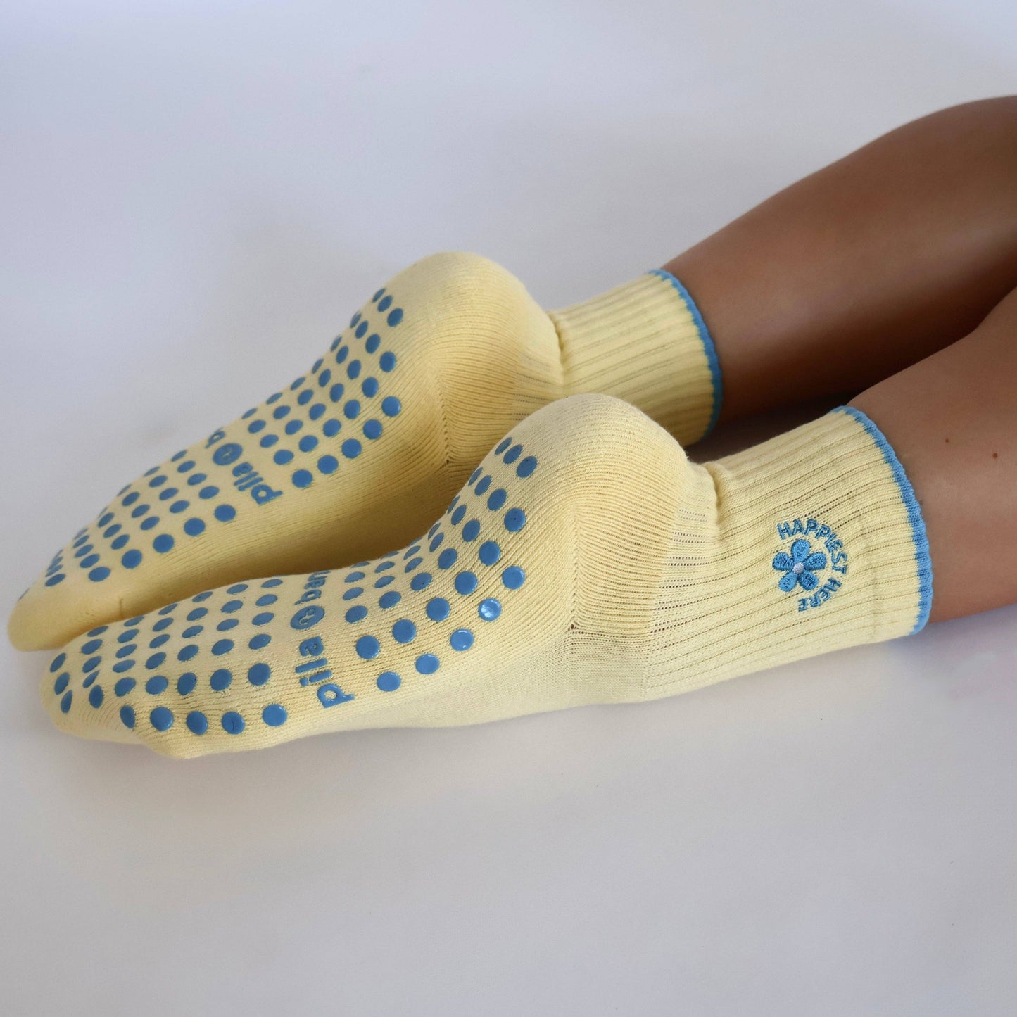 Happiest Here Grip Socks -  Yellow/Blue