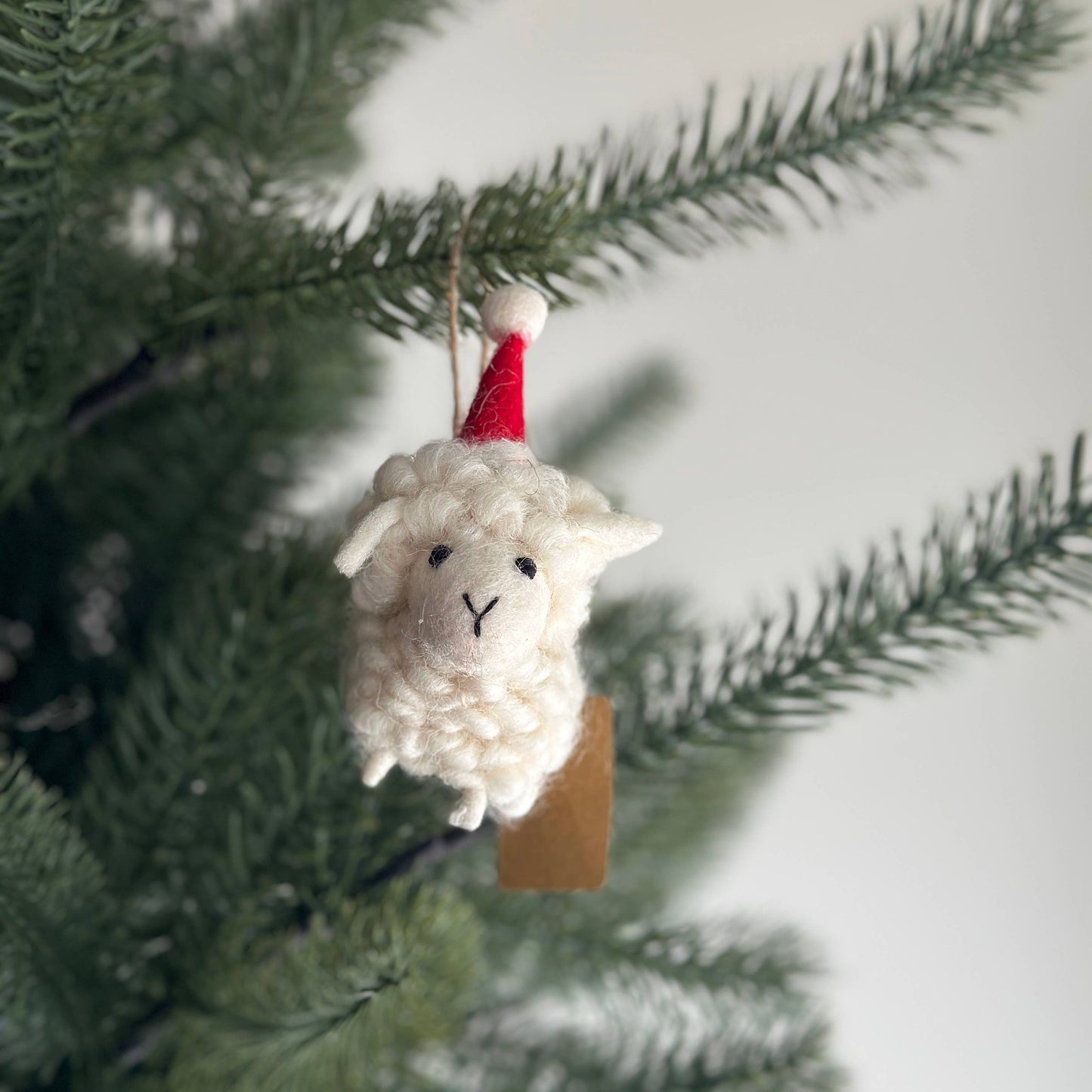 Felt Fluffy Sheep with Christmas Hat: White