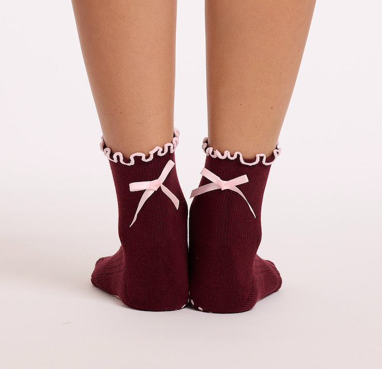 Souls. Burgundy Bow Grip Socks