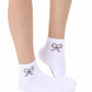Classic Ankle Socks w/ Ribbed Tubing - Pink Bows - White