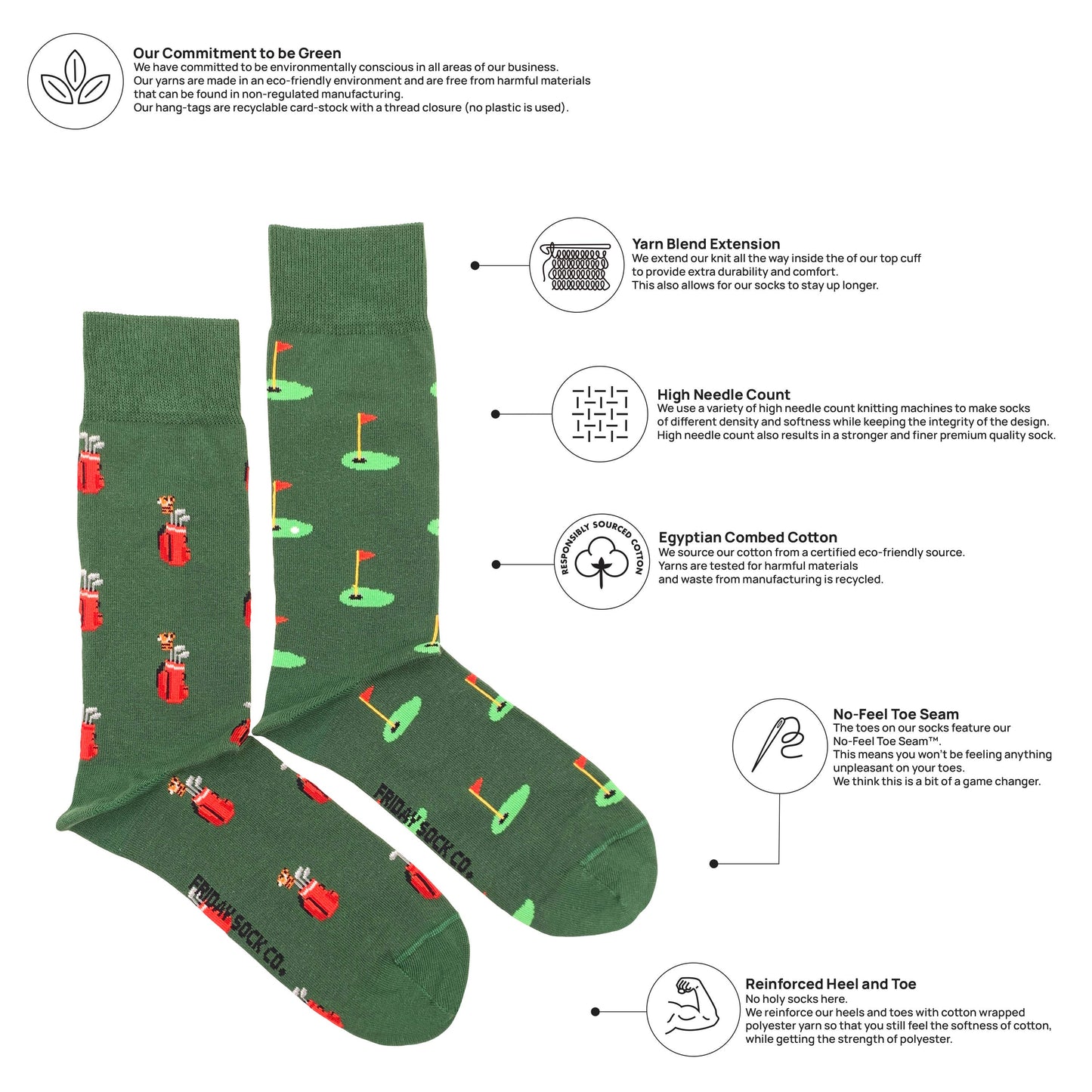 Men’s Golf Clubs & Green Mid-Calf Socks