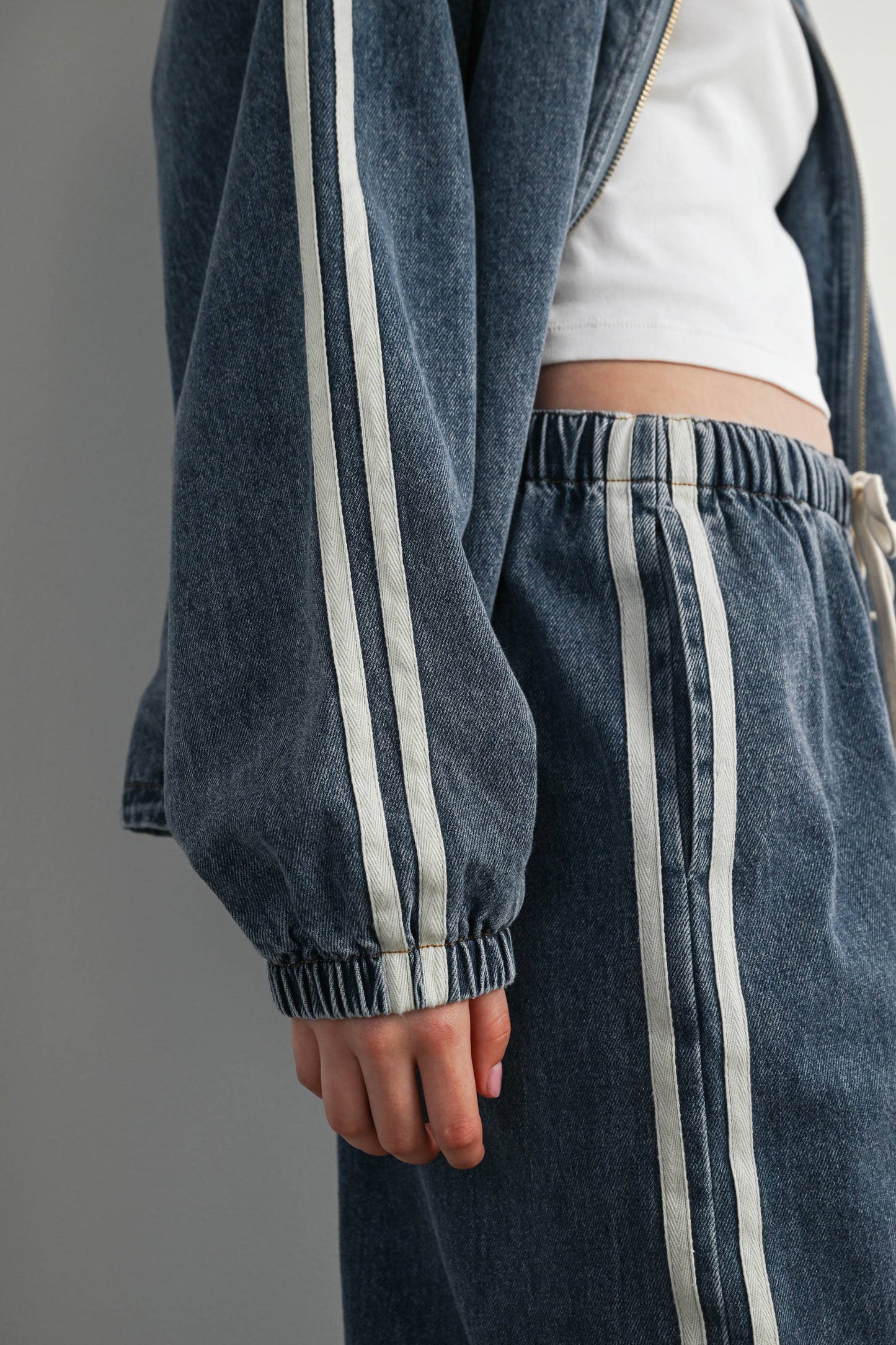 Side Stripe Wide Leg Denim Pants