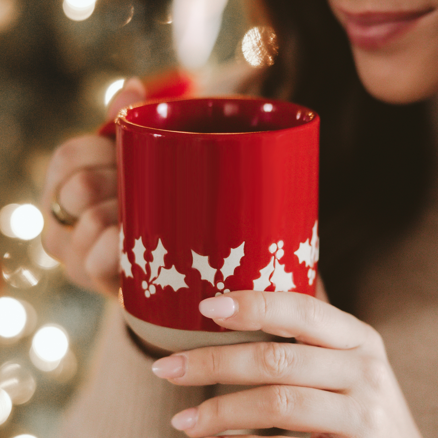 Red Holly Stoneware Coffee Mug