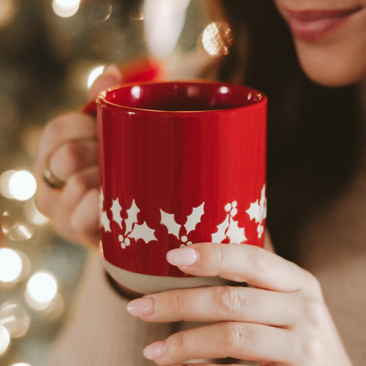 Red Holly Stoneware Coffee Mug