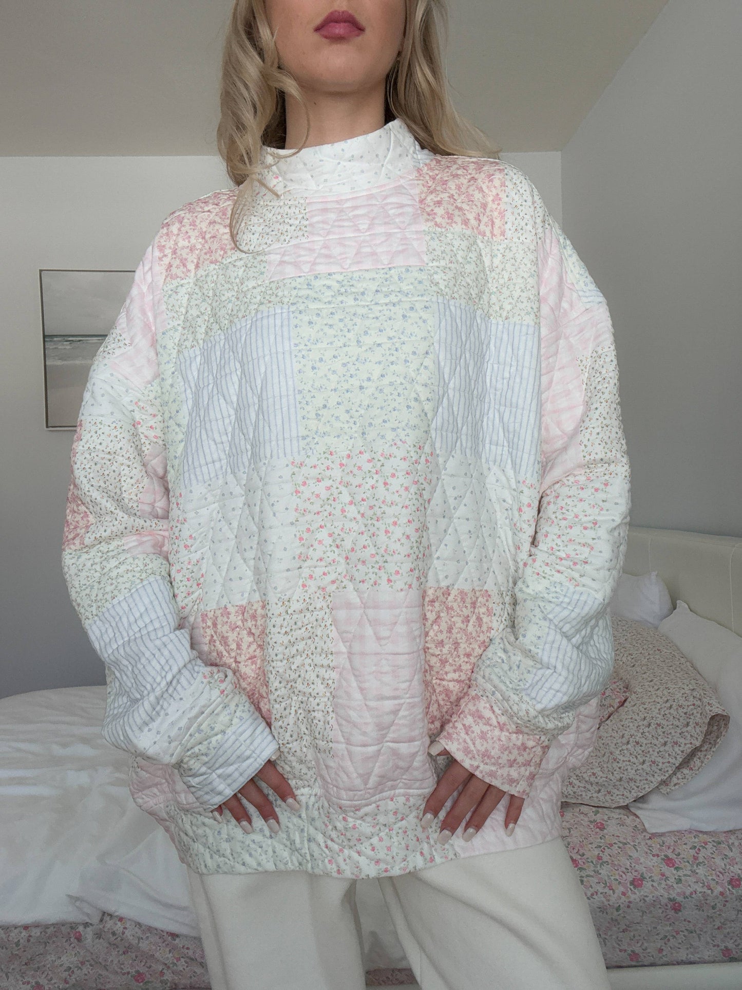 Pink Quilted Pastel Mockneck Sweatshirt