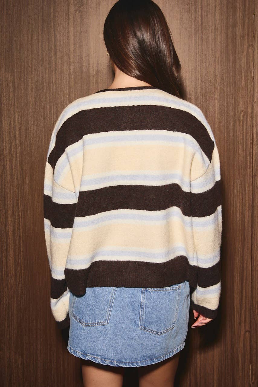 Long Sleeve Round Neck Striped Cardigan