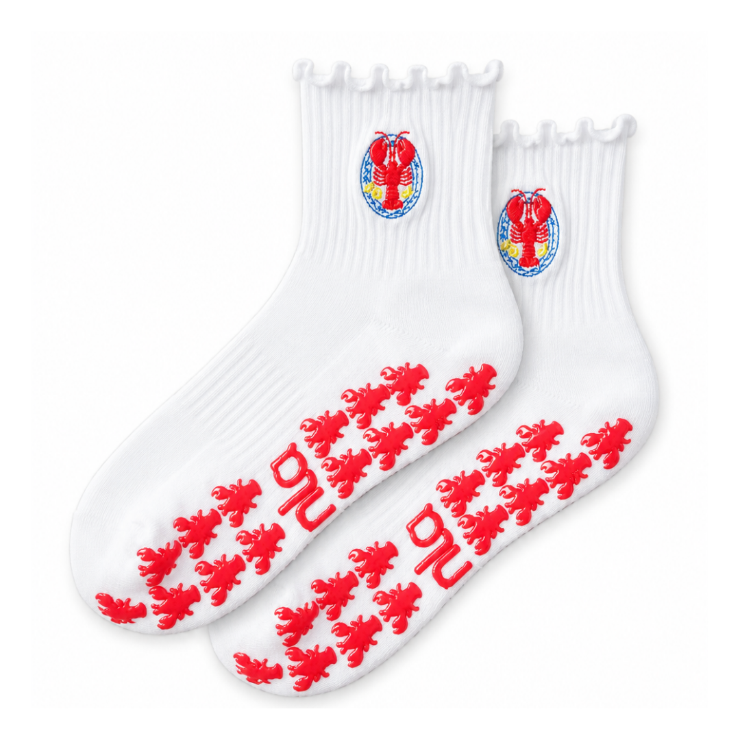 Lobster Embroidered Summer Pilates Grip Socks