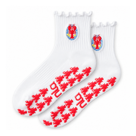 Lobster Embroidered Summer Pilates Grip Socks