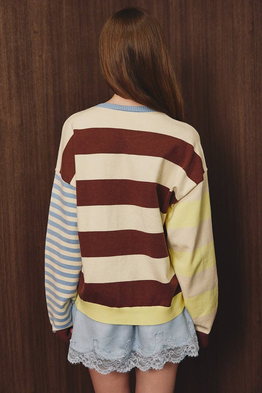 Round Neck Long Sleeve Stripe Sweater Top