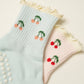 Cherry Ruffle Grip Sock [Baby Blue], Pilates Socks