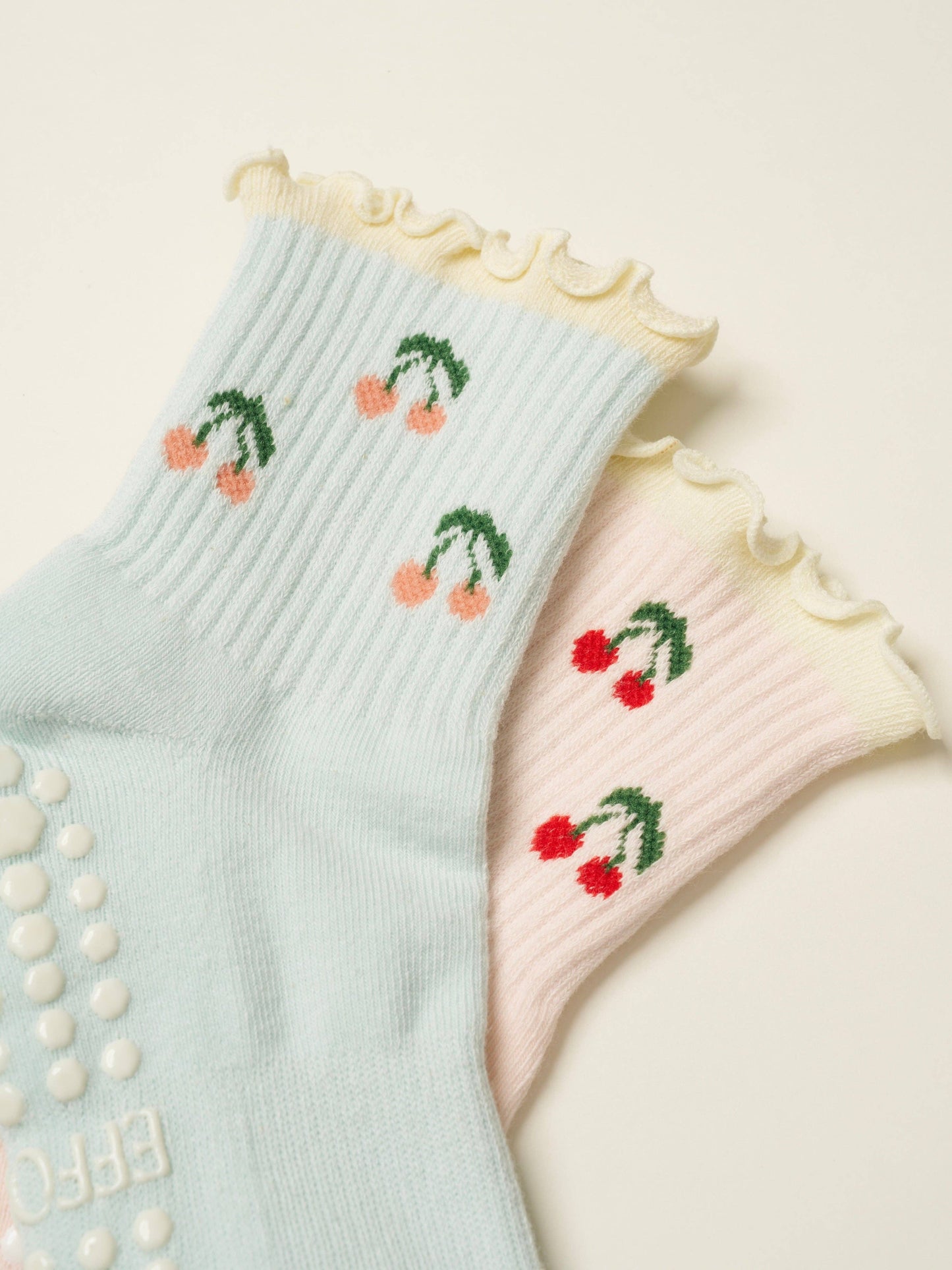 Cherry Ruffle Grip Sock [Baby Blue], Pilates Socks