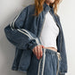 Oversized Denim Zip-Up Track Jacket