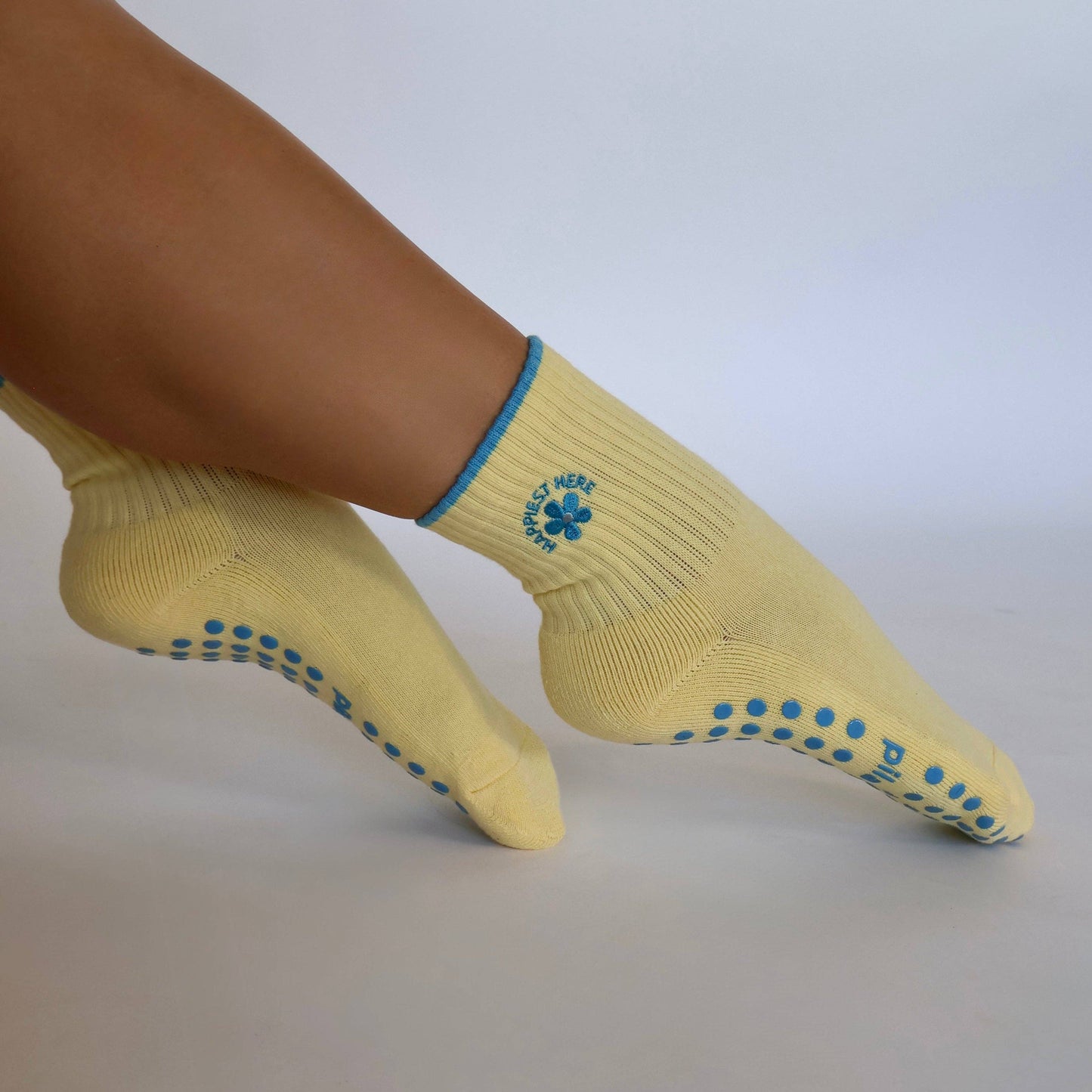 Happiest Here Grip Socks -  Yellow/Blue
