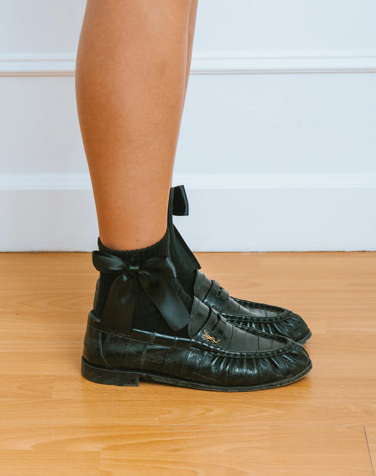 Brunette The Label Black Satin Bow Sock