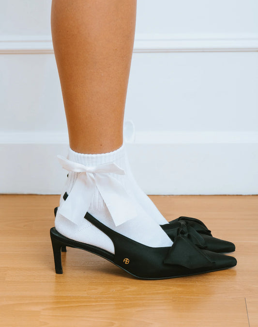 Brunette The Label White Satin Bow Sock