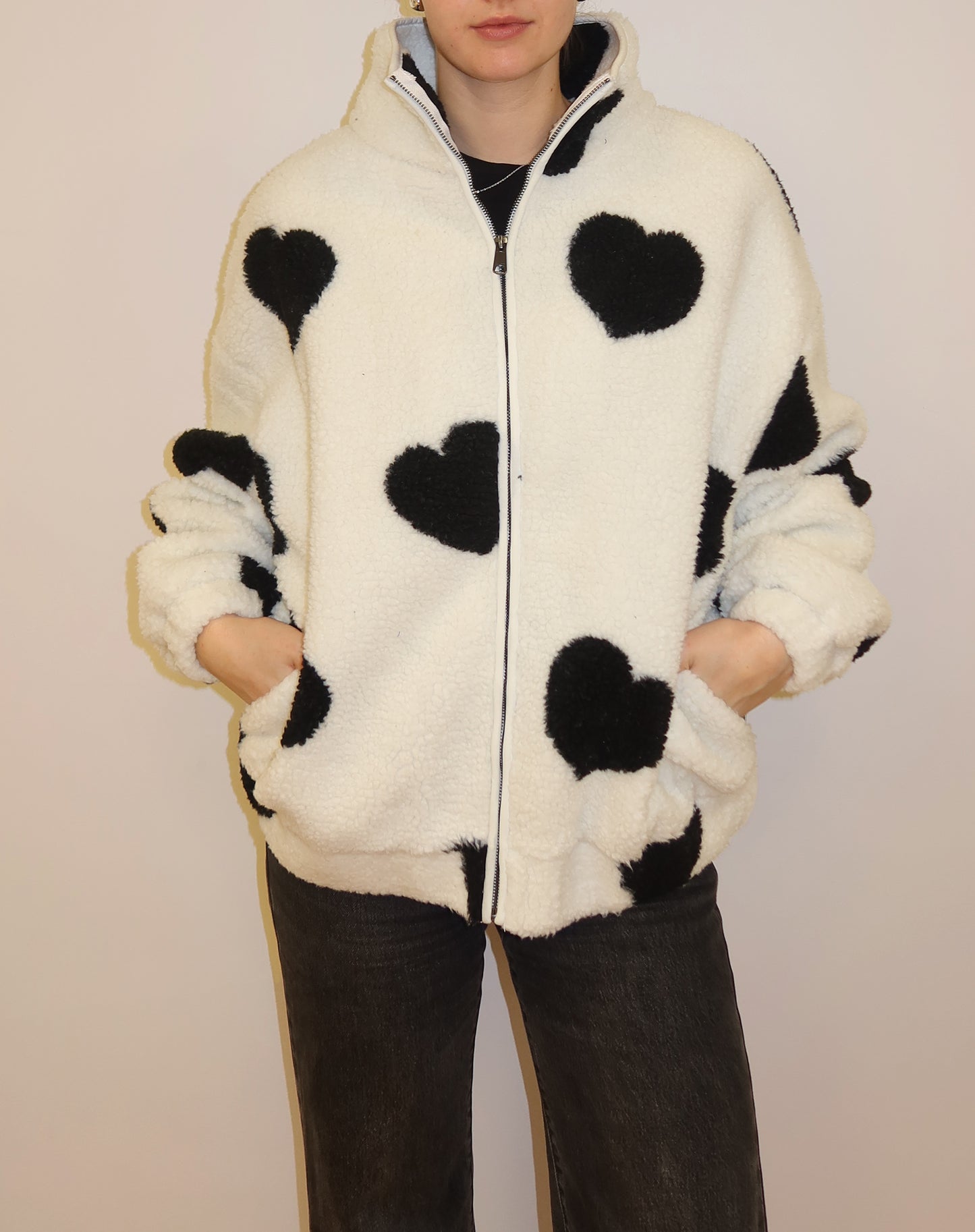 Brunette The Label All Over Heart Sherpa Jacket