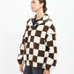 Brunette The Label Chocolate Brown Checkerboard Sherpa Jacket