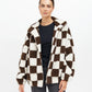 Brunette The Label Chocolate Brown Checkerboard Sherpa Jacket