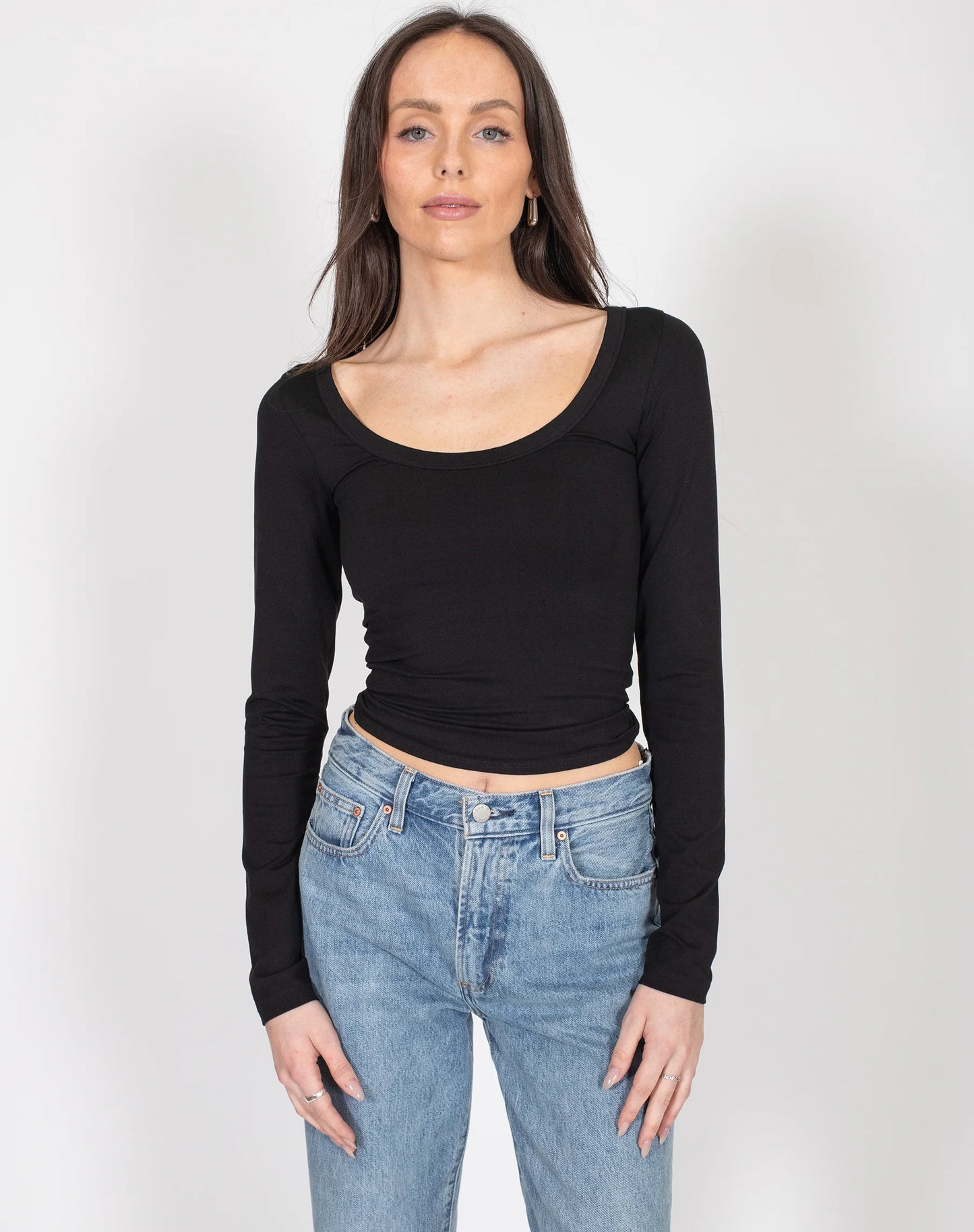 Brunette The Label Cowboy Boot Long Sleeve Scoop Neck Tee