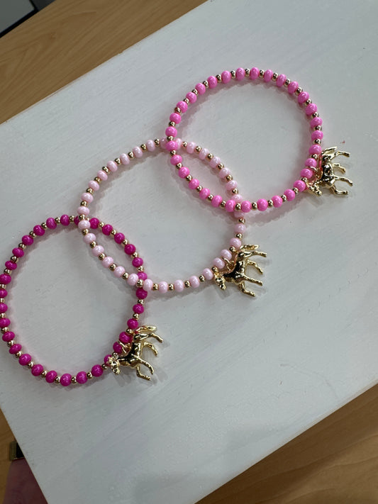 Pink Beaded Bracelets with Pony Charm