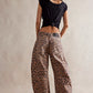 Free People Good Luck Printed Barrel Jeans Leopard