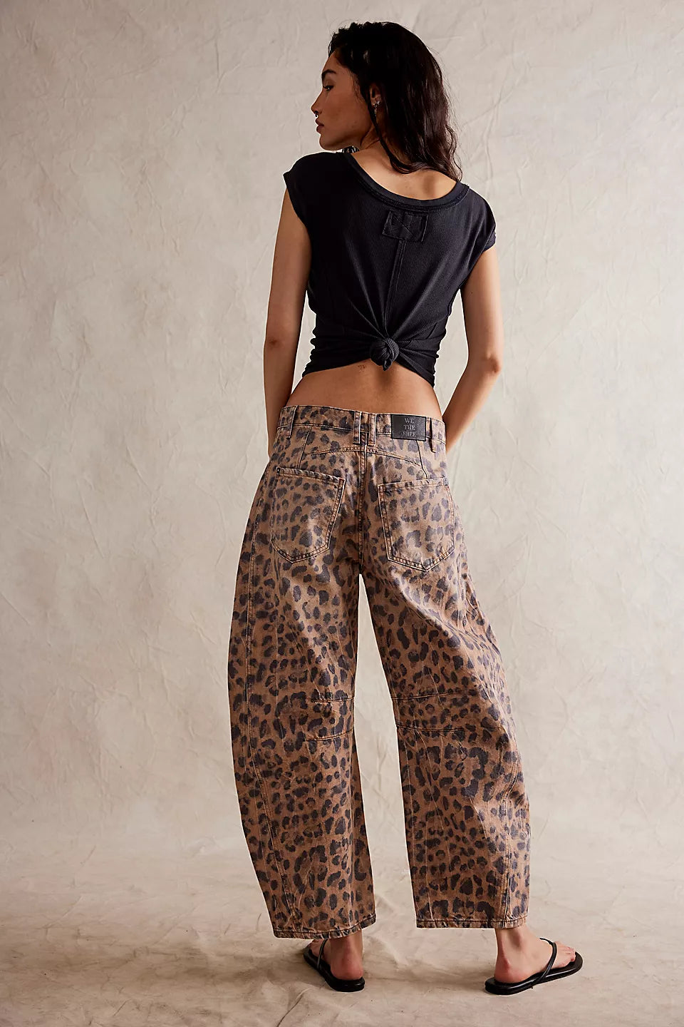 Free People Good Luck Printed Barrel Jeans Leopard