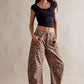 Free People Good Luck Printed Barrel Jeans Leopard