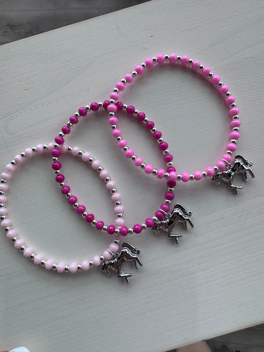 Pink and Silver Beaded Bracelet with Pony Charm