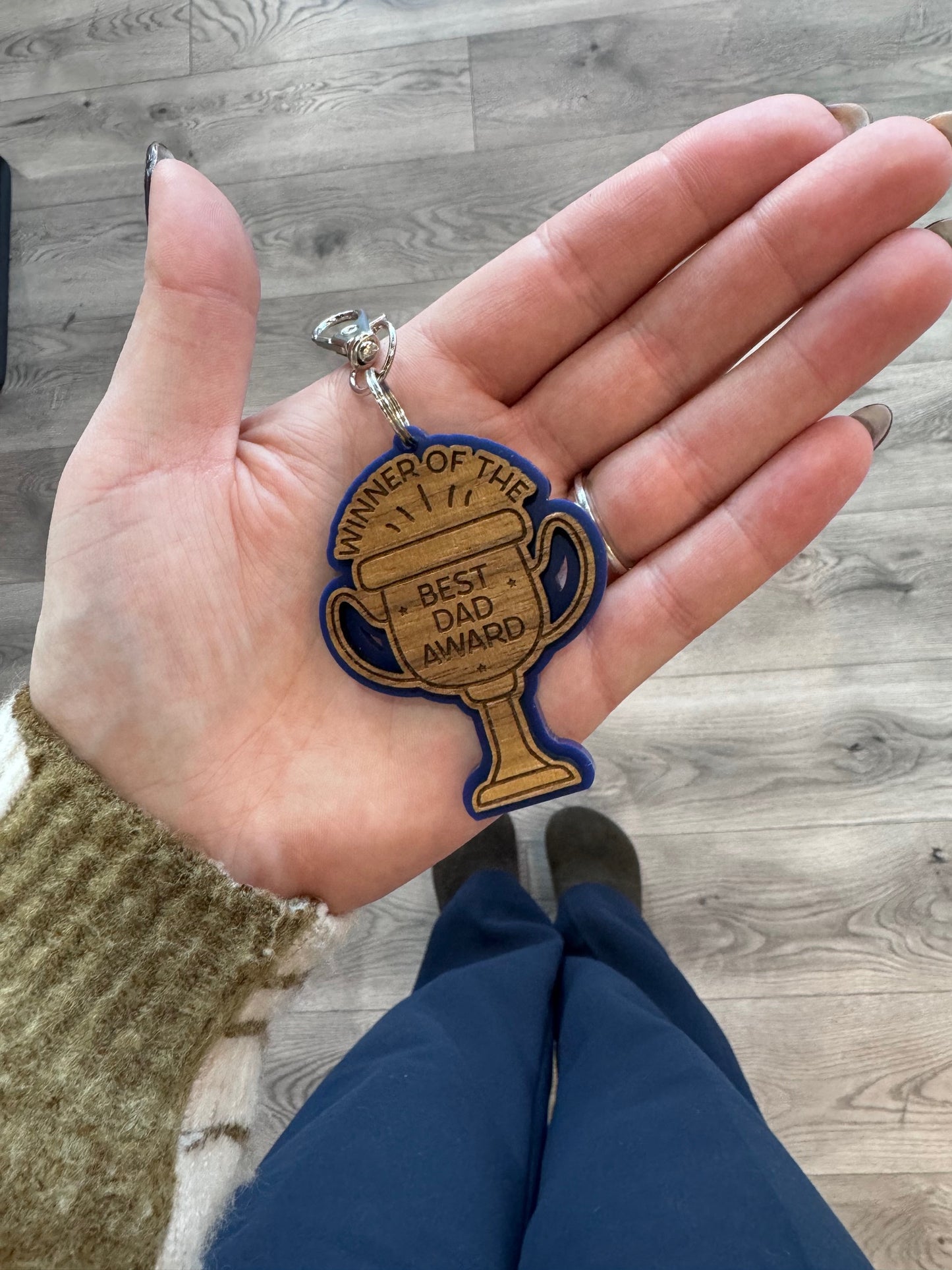 Navy Best Dad Award Wood and Acrylic Keychain