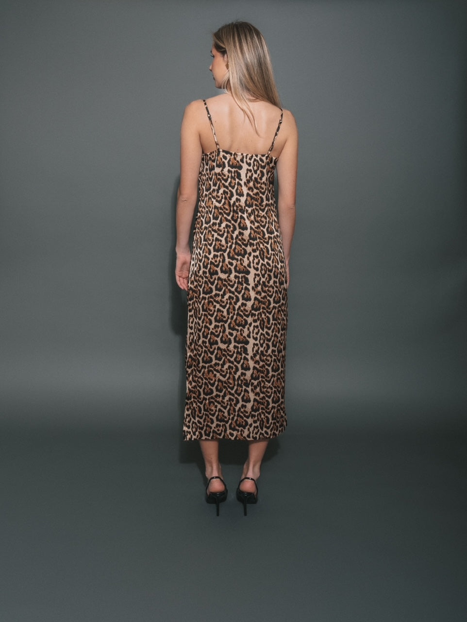 Brunette The Label Leopard Crepe Maxi Dress With Cowl Neck