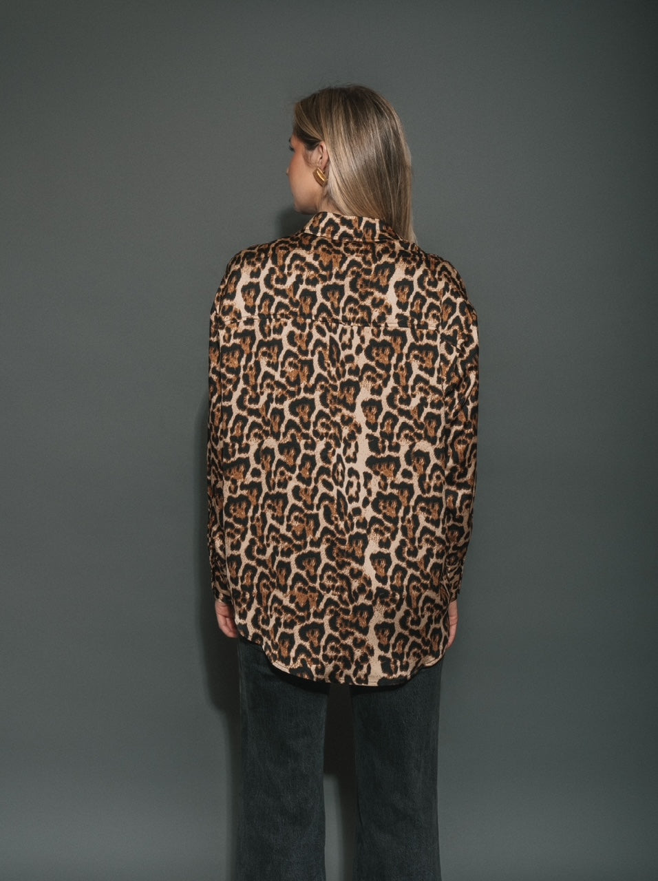 Brunette The Label Bianca Leopard Satin Button Up Shirt