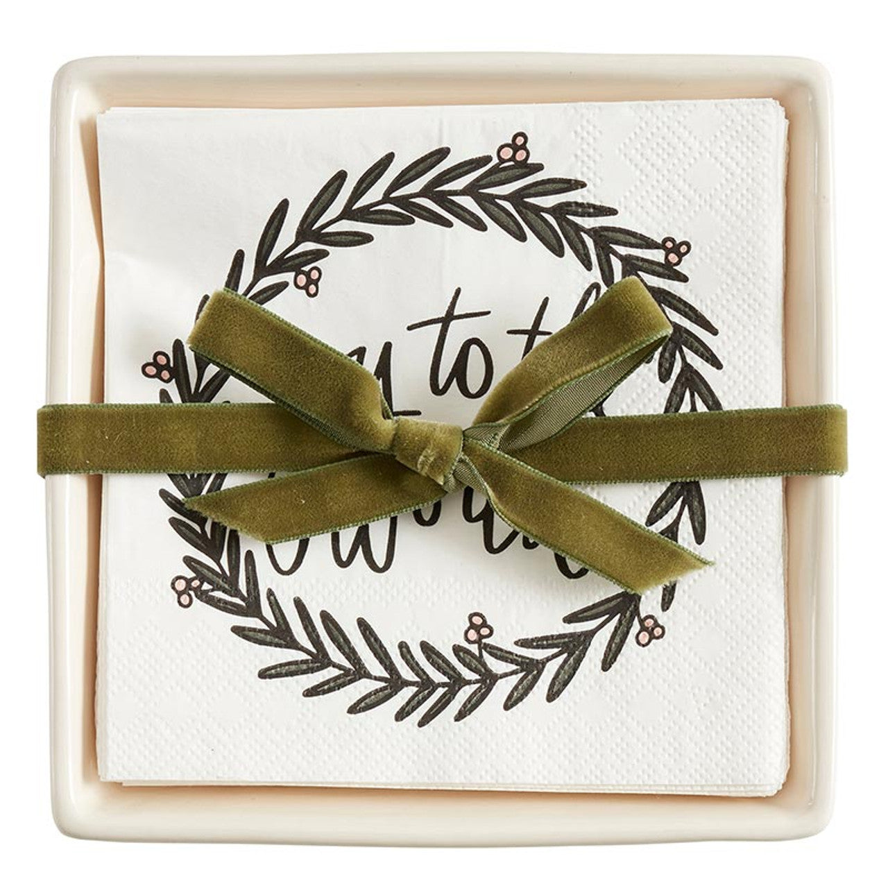 Ceramic Napkin Tray and Joy To The World Napkins