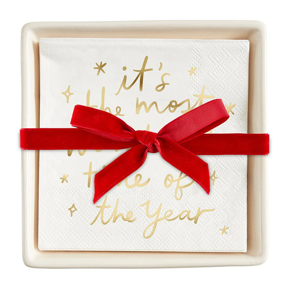 Ceramic Napkin Tray And Most Wonderful Time Of The Year Napkins