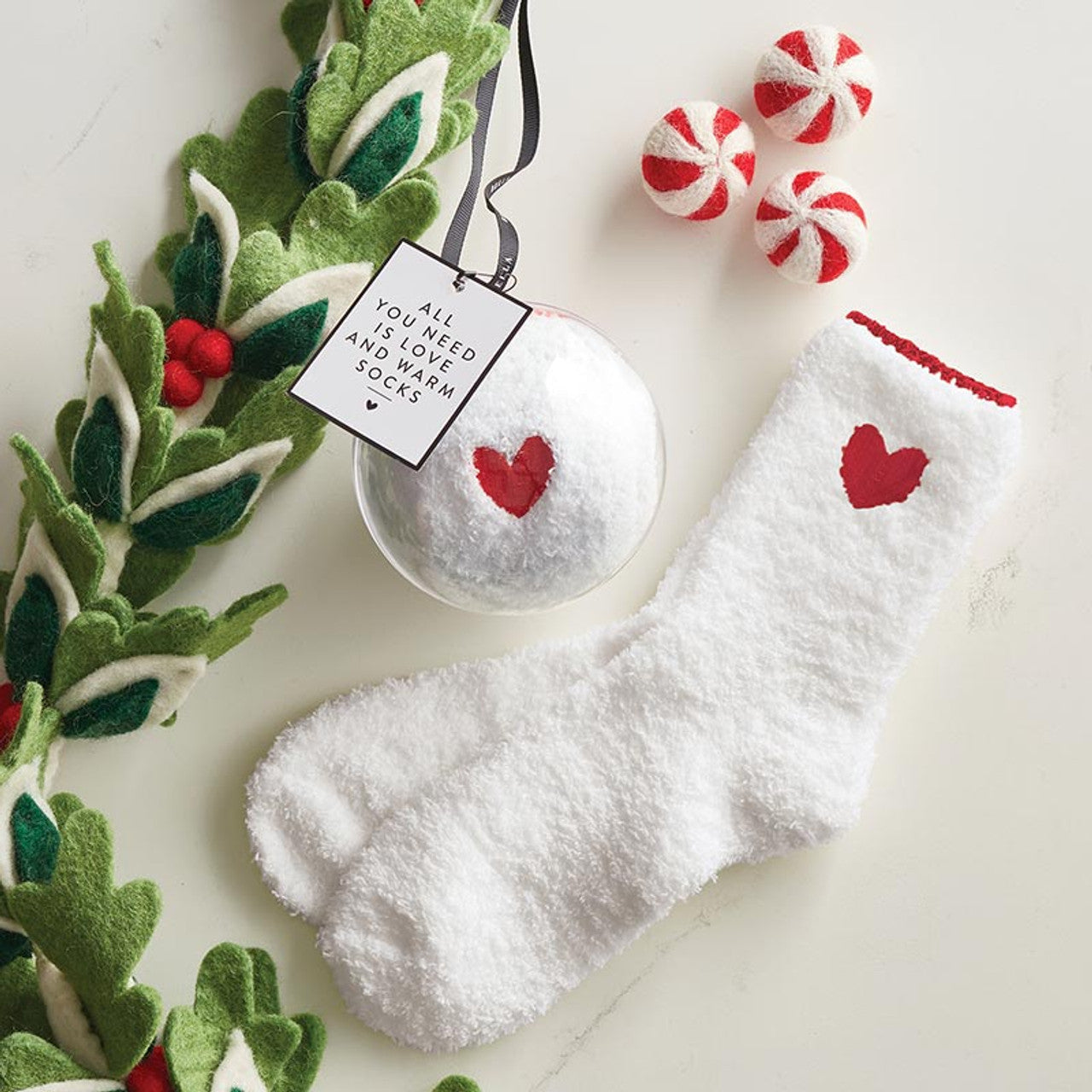 Cozy Socks Ornament- Red & White