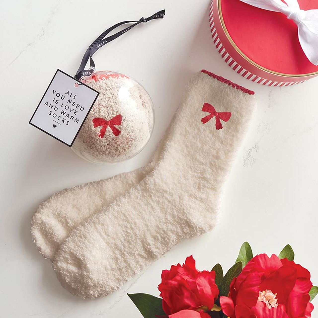 Cozy Socks Ornament- Blush & Red