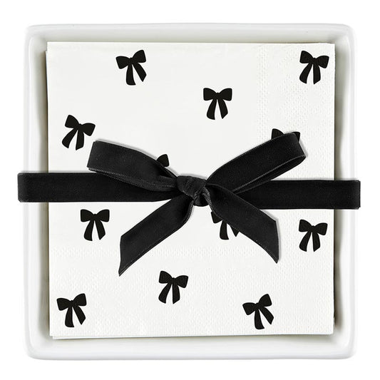 Ceramic Napkin Tray & Napkin Set- Bows