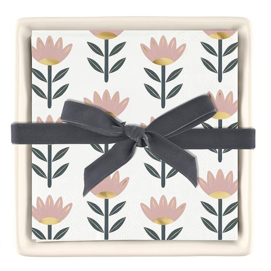 Ceramic Tray And Napkin Set- Flowers