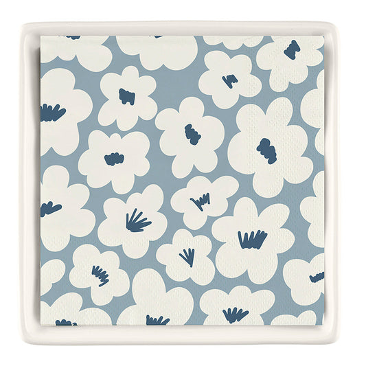 White Flower Ceramic Napkin Tray and Napkins