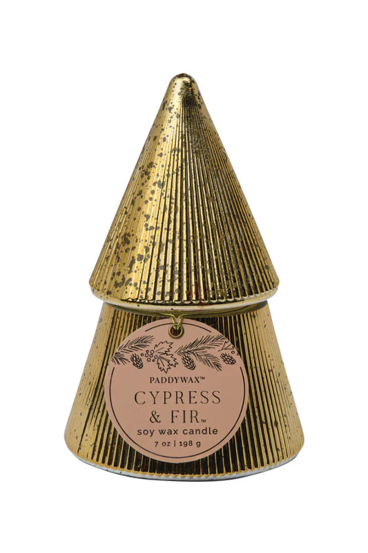 Paddywax Gold Mercury Stacked Tree Cyprus and Fir Candle