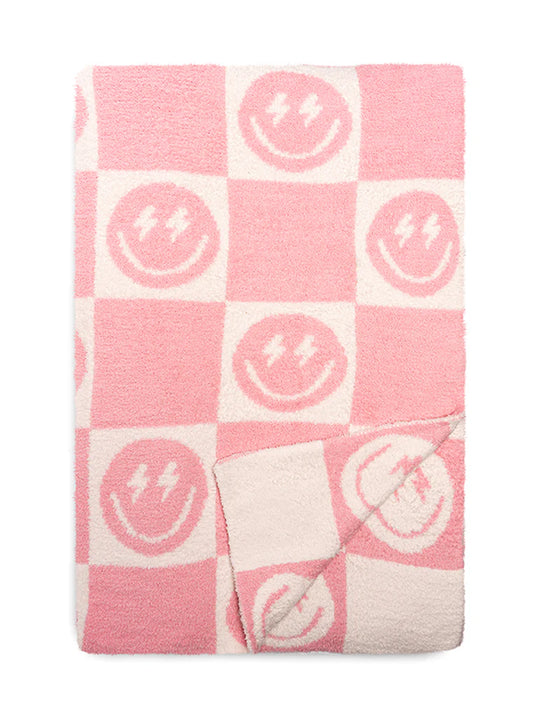 Living Royal Pink Bolt Smiley Blanket