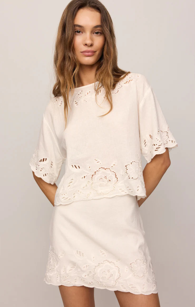 Z Supply Daya Embroidered Linen Mini Skirt